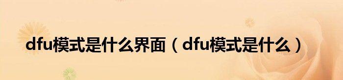 手机dfu模式是什么意思？如何进入和退出dfu模式？